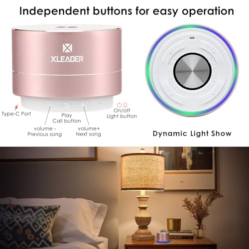 XLEADER Mini Bluetooth Shower Speaker, IPX6 Waterproof Speaker, with RGB Lights, Mic, Portable Silicone Lanyard, Suction Cup, Clear Sound&Rich Bass, 12h Playtime, Small Pink Gifts for Girls Women - color: Pink Rose Gold
