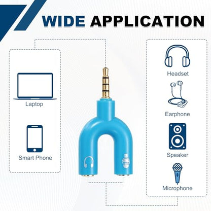 MECCANIXITY 2Pcs Headset Mic Splitter Adapter, 3.5mm Male to Dual Female Y Splitter Microphone and Audio Jack Adapter for PC Laptop Smartphone, Blue - color: Blue