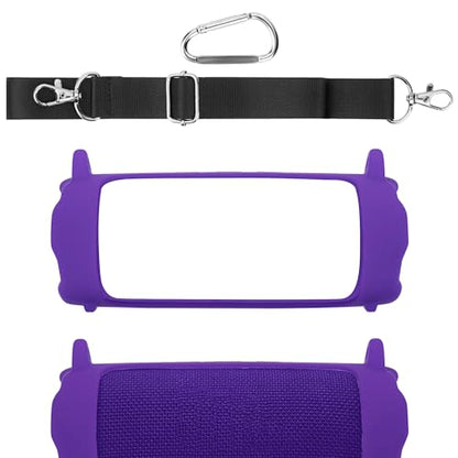 Geekria Silicone Cover for JBL Flip 7 with Adjustable Shoulder Strap - color: Purple