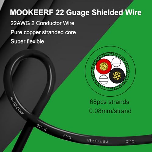 MOOKEERF 22/2 Shielded Wire 25FT,22AWG 2 Conductor Shielded Cable Stranded Pure Copper CNC Wire for CNC Router Machine,CNC VFD Spindle,3D Printer,Stepper Motor,Transformer,etc. - size: 25FT, style: 22AWG(2 Conductor)