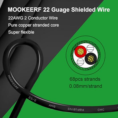 MOOKEERF 22/2 Shielded Wire 25FT,22AWG 2 Conductor Shielded Cable Stranded Pure Copper CNC Wire for CNC Router Machine,CNC VFD Spindle,3D Printer,Stepper Motor,Transformer,etc. - size: 25FT, style: 22AWG(2 Conductor)