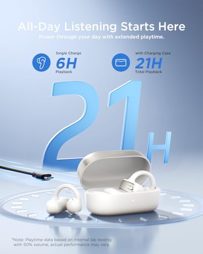 TALIX Open Ear Clip-On Earbuds X8 with AI ENC & Powerful Bass, Wireless Bluetooth 6.0, IPX4 Sweatproof Fitness Headphones, Physical Buttons, 5g Lightweight Ear Buds with Multi-Device Switching, White - color: White