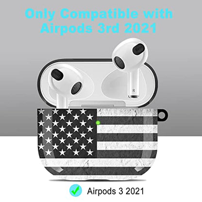 Compatible with Airpods 3rd Generation Case - Wonjury Protective Hard Compatible with Airpods 3 Case Cover with Cleaner Kit Women Girls Keychain, USA Flag Black - color: American Flag Black