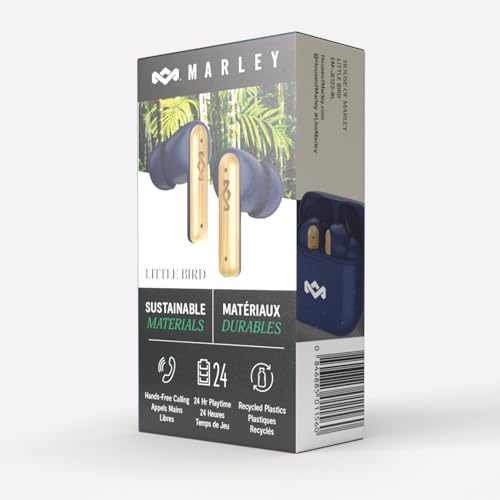 House of Marley Little Bird True Wireless Earbuds, Touch Controls, Built-in Mic, 24 Hours Playtime with Case, USB-C Quick Charge, Sustainable Materials, Movie and Gaming Mode (Blue) - color: Blue