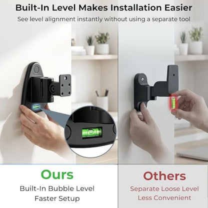 Upgraded Universal Metal Speaker Wall Mount, Swivel & Tilt, Speaker Mount for Small Speakers with 1/4-20, M4 M5 M6 Thread & Keyhole, For Samsung, Bose, JBL, Klipsch, Sony, Built-In Level, 2 Pack