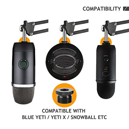 2 Pack Screw Thread Adapter, 5/8" Male to 3/8" Female Mic Screw for Blue Yeti/Blue Snowball/Yeti X Microphone Stand Mount (Black) - size: 5/8 2pc