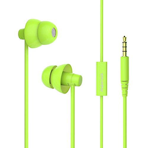 MAXROCK (TM Total Soft Silicon Headphones with Mic Sleep Travel Choice for Cellphones Tablets and 3.5mm Jack (Green) - color: Green