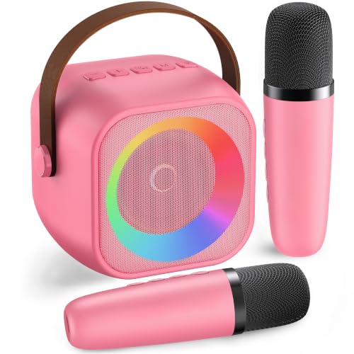 Mini Karaoke Machine with 2 Wireless Microphones for Kids Adults,Portable Bluetooth Karaoke Speaker with Party Lights,Christmas Birthday Gifts for Girls Ages 4, 5, 6,7, 8, 9, 10,12+ Family Home Party - color: Hotpink