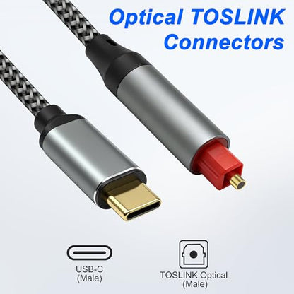 MEIRIYFA USB C to Toslink Optical Audio Cable, Unidirectional USB Type C Male to TOSLINK SPDIF Port Male Fiber Optic Adapter Cable for Computer, Laptop, Soundbar, Hi-Fi Sound Systems (Silver, 1.5M)