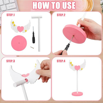 Kingdder Wings Headphone Stand Cute Pink Wood Headphone Stand Gifts | Decorative Desk Accessory for Gamer Room Office, Adorable Headphone Organizer, Gift for Young Women Wife Teacher Girlfriend - style: Wings