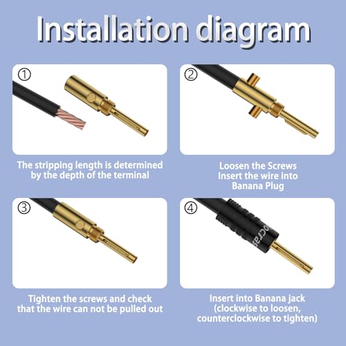 Tertullus 8 Pcs Spring Pin Banana Plug Gold Glated SpeakerConnector Banana Clips for Speaker Wire(4 Pink+4Black) - size: pinkblack-plug