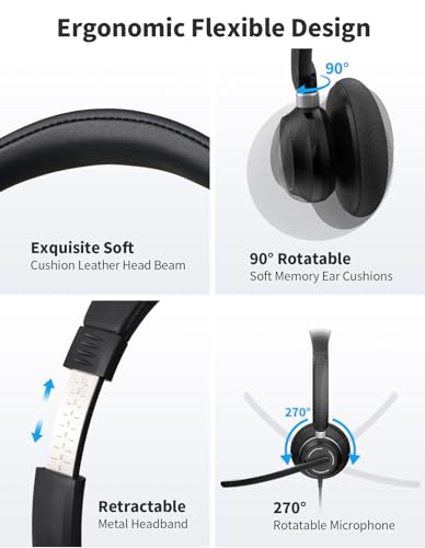 Wired Headphones with Microphone for PC, On-Ear Computer Laptop | USB Headset with Noise Cancelling Microphone in-line Control for Home Office Online Class Skype Zoom, (3.5mm + USB)