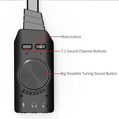 7.1 Channel USB Sound Card Converter Adapter External Volume Adjustable for Game Headphone (D 20 * 7 * 3cm)
