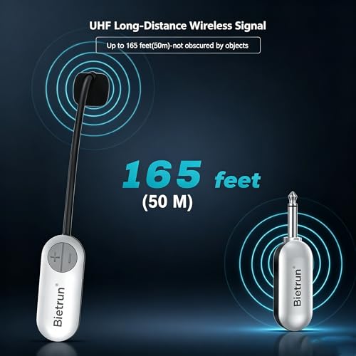 Bietrun UHF Wireless Microphone Headset, 165ft Range, Working Time 6H, 1/4''Plug, Wireless Headset Mic ＆Handheld Mic 2 in 1, for Karaoke Speaker, Amplifier, Speakers, PA System, Teaching, Fitness - color: White