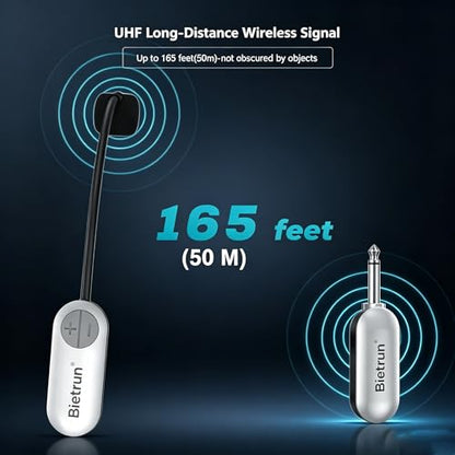 Bietrun UHF Wireless Microphone Headset, 165ft Range, Working Time 6H, 1/4''Plug, Wireless Headset Mic ＆Handheld Mic 2 in 1, for Karaoke Speaker, Amplifier, Speakers, PA System, Teaching, Fitness - color: White