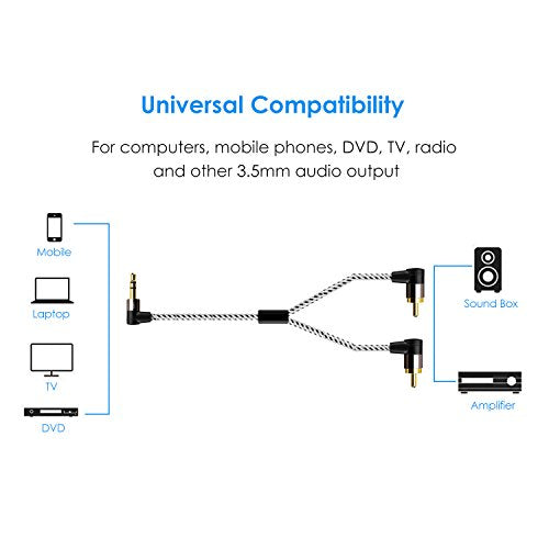 CableCreation 3.5mm to RCA Cable 3FT, Angle 2RCA to 3.5mm Stereo Y Splitter | Male to Male 3.5mm to RCA Adapter for Phones, Laptop, HDTV, Speaker, Echo Dot, Home Theater, Receiver