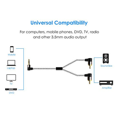 CableCreation 3.5mm to RCA Cable 3FT, Angle 2RCA to 3.5mm Stereo Y Splitter | Male to Male 3.5mm to RCA Adapter for Phones, Laptop, HDTV, Speaker, Echo Dot, Home Theater, Receiver