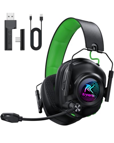 Krysenix Wireless Gaming Headset with Mic for PC, PS5, PS4, Switch, Mac | 2.4 GHz+BT 5.4 Gaming Headphones,Noise-Cancelling Mic，Cool RGB Lighting,1200 mAh Battery,Foldable,50mm Drivers-Deep Green - color: Deep Green