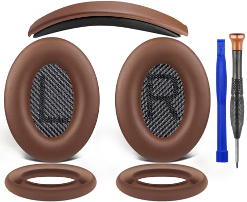 SOULWIT Replacement Kit for Bose QuietComfort QC35/QC35 ii Over-Ear Headphones, Ear Pads Cushions + Headband + Silicone Earpads Cover Protector - Coffee - color: Coffee