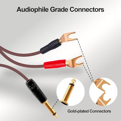 1/4 TS to Y Spade Plug Speaker Cable Wire Cord, 6.35mm Mono to 2Y Spade Plug Connector Adapter Audiophile OFC HiFi Speaker Audio Cord for Amplifier Subwoofer Audio System -6.6FT/2M