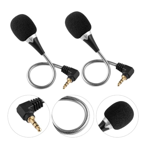 2pcs Mini Laptop Microphone 3.5mm with 360° Bendable Metal Gooseneck, Compact Noise Cancellation Mic for Online Meetings and Voice Recording on PC and Desktop Computer