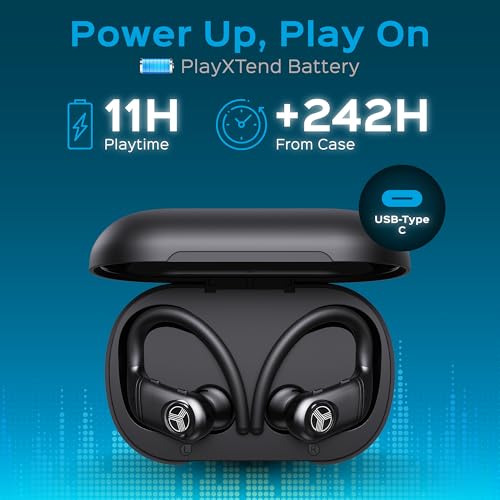 TREBLAB X4 Over the Ear Earbuds Wireless Bluetooth, 11H, IPX5 (Renewed)