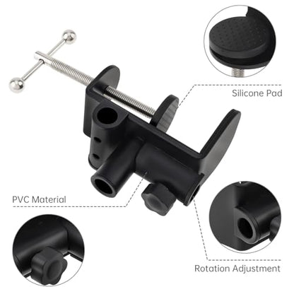 Table Mount Clamp, Metal Mic Desk Clamp Holder, 3-in-1 Desk C-Clamp for Microphone Boom Arm Stand Holder, 0.47 inch/1.2cm Hole, Fits up to 2.76 inch/7cm Desktop Thickness