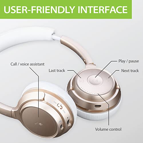 Avantree AH6B - Bluetooth On Ear Headphones with Detachable Mic for Work in Office or at Home, Premium Sound, Soft Padding, Lightweight, Wireless & Wired Headset for Phone PC Laptop, Champaign Gold