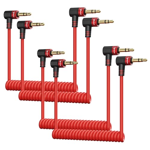 Coiled Retractable 3.5mm Aux TRS Microphone Audio Patch Cable 20 Inch 4 Pack, 90 Degree Angled Jack Stereo Live Streaming Cord for Rode Wireless Go 2/DJI Mic 2/Nikon & Other DSLR Cameras - style: 3.5mm Dual TRS Cable