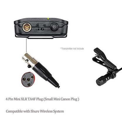 Lavalier Microphone Lapel Microphone Compatible with Shure Wireless Transmitter - Unidirectional Condenser Mic - Mini XLR TA4F Plug