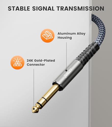 1/4 Inch TRS Instrument Cable 6.6FT 2-Pack, Right Angle to Straight 6.35mm TRS Male to Male Balanced Stereo Audio Cable for Electric Guitar, Bass, Keyboard, Mixer, Amplifier, Speaker - size: 2 M/6.6 FT