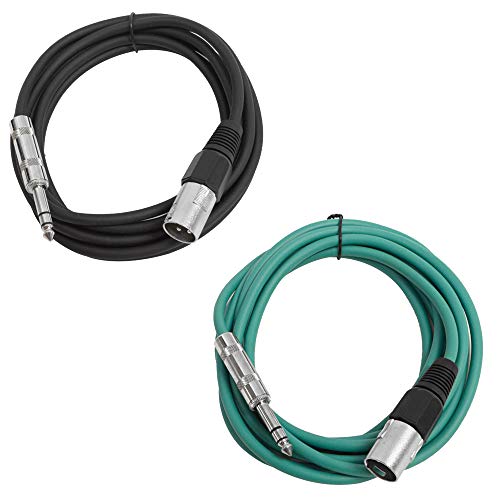 Seismic Audio - SATRXL-M10-2 Pack of 10 Foot 1/4 Inch TRS to XLR Male Patch Cables - Balanced - 10 Foot Patch Cord - Black and Green - color: Black and Green