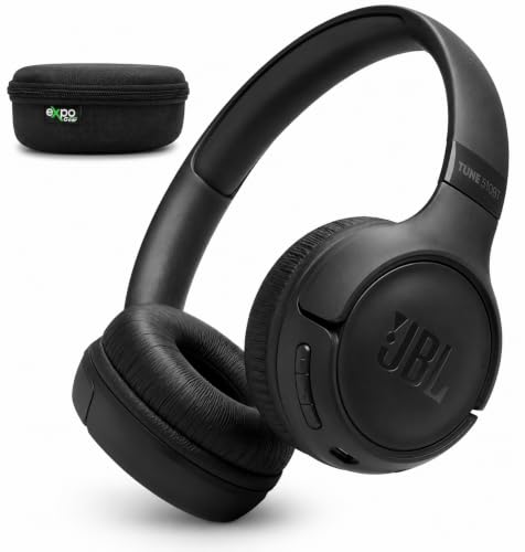 JBL Tune 530BT - Wireless on-Ear Bluetooth 6.0 Headphones with Powerful Pure Bass Sound, 2 beamforming mics for Perfect with Expo Gear Over-Ear Weather-Resistant Protective Hard-Shell - color: Black