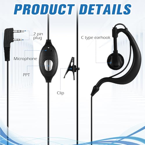 40 Pairs Walkie Talkie Earpiece with Mic 2 Pin Two Way Radio Ear Piece Microphone Earbud Bulk Single Wire Earhook Headset Compatible with Baofeng UV-5R BF-888S Arcshell Retevis H-777 RT21 RT22