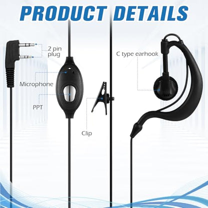 40 Pairs Walkie Talkie Earpiece with Mic 2 Pin Two Way Radio Ear Piece Microphone Earbud Bulk Single Wire Earhook Headset Compatible with Baofeng UV-5R BF-888S Arcshell Retevis H-777 RT21 RT22