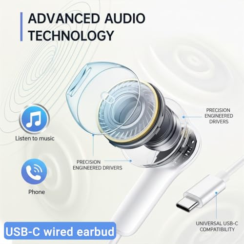 2 Pack USB C Headphones, Wired Earbuds for iPhone 17 16 15 Pro Max, 16e, 16 Plus & 15 Plus, USBC Ear Buds in-Ear Earphones with Microphone & Volume Control, Clear Stereo Sound & Noise Isolation