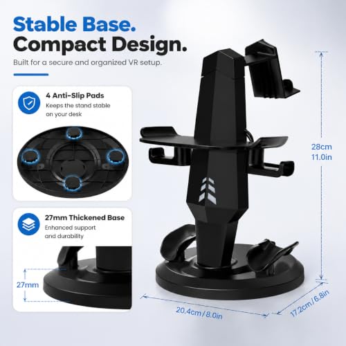 VR Charging Dock for Meta Quest 3, Quest 3S, Quest 2, VR Accessories | VR Headset Stand, Type-C Charger, Stable Anti-Slip Base, Space Saving Design