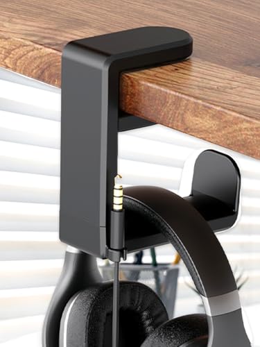 Rotating Headphone Stand, Headphone Hook Desk, Adjustable Clamp on Headphone Holder, Headphones Holder with 360 Degree Swivel&Cable Clip Organizer, for Office, Backpack Bag Purse Hanging