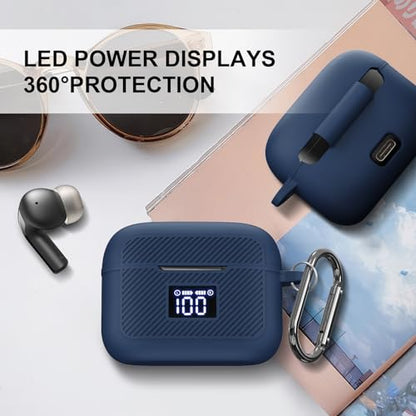 Compatible with TOZO T20 Case Cover, Soft Silicone Skin Case with Keychain, Shock Absorbing and Anti-Drop Protective Case with LED Power Display for Men and Women [Front LED Visible] Dark Blue - color: Dark Blue