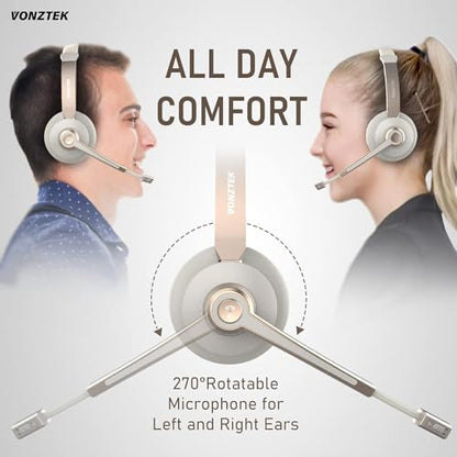 Wireless Headset, Bluetooth Headphones with Microphone Noise Canceling & Mute, 5.0 Trucker Bluetooth Headset with Mic/USB Dongle for Cell Phone Computer Work Office Teams Meeting Call Center