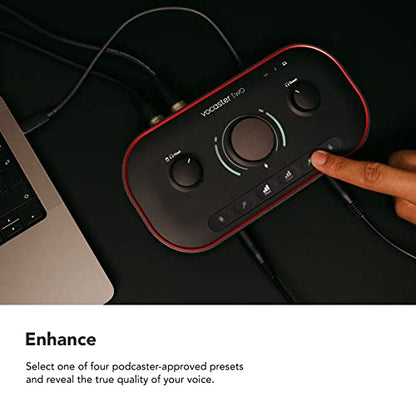 Focusrite Vocaster Two Studio — Podcasting Interface for Recording Host & Guest, with Professional Quality Vocaster DM14v Dynamic Microphone & HP60v Headphones. 2 Mic Inputs & Headphone Outputs | Podcasting Interface for Recording Host & Guest, with Vocas