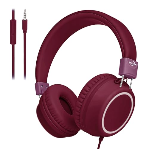 Olyre Kids Wired Foldable Headphones, Children Headset, Mic, Boys, Girls - color: Maroon