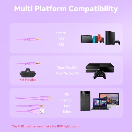 IMYB A36 Gaming Headset with Mic Stereo Headphones for Pc, PS5, Xbox | RGB Wired Over-Ear Noise Cancelling for Xbox Series X/S, PS4, Nintendo Switch, Computer, Laptop, Mac - color: Purple