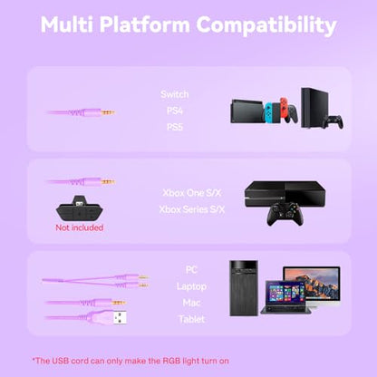 IMYB A36 Gaming Headset with Mic Stereo Headphones for Pc, PS5, Xbox | RGB Wired Over-Ear Noise Cancelling for Xbox Series X/S, PS4, Nintendo Switch, Computer, Laptop, Mac - color: Purple