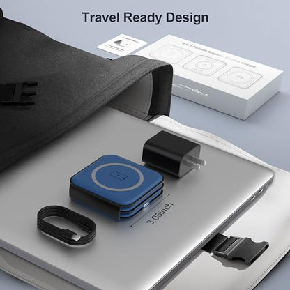 3 in 1 Charging Station for Multple Devices,Foldable 3 in 1 Wireless Charger for Travel,Nano Wireless Charging Station for iPhone16 15 14 13 12 Pro Max/Watch 10 9 8 7 6 5 4 3 Ultra/AirPod Pro - color: Blue