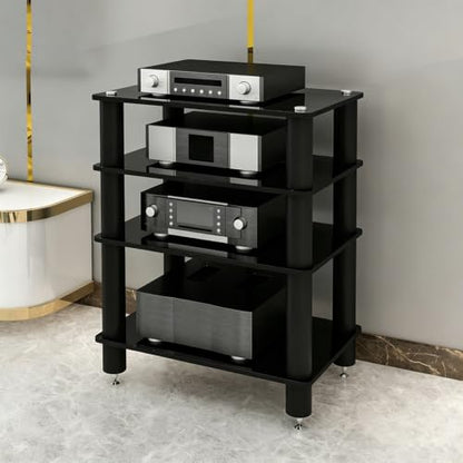 Glass HiFi Audio Rack, 1-4 Tier Vibration Isolation Stand - color: Black, size: 4 tier