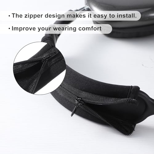 3 PCS Headphone Headband Covers, 1 PCS Headphone Band Cover with Zipper and 2 Pairs Elastic Headphones Covers for Men Women Studying Sports Gaming Gym, Black