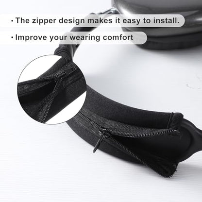 3 PCS Headphone Headband Covers, 1 PCS Headphone Band Cover with Zipper and 2 Pairs Elastic Headphones Covers for Men Women Studying Sports Gaming Gym, Black