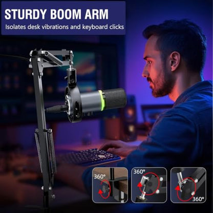 Gaming Microphone Set, USB/XLR Dynamic PC Mic for Streaming, Podcast