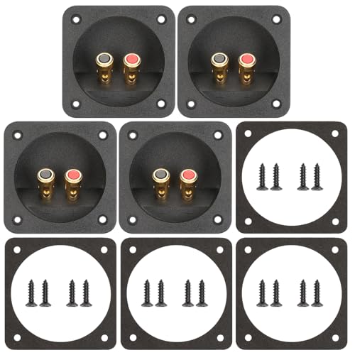 3.1 in Square Push Spring Speaker Box Terminal Cup, 4 Pack | Features 2-Way Speaker Terminal Cup with Gold Plated Binding Posts; Bare Wire Connection. - color: 3.1 Inch Square Push Spring, size: 4
